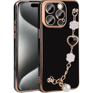 Apple iPhone 15 Pro Max Kılıf El Tutamaçlı Kamera Korumalı Taka Silikon Kapak - Siyah