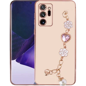 Samsung Galaxy Note 20 Ultra Kılıf El Tutamaçlı Kamera Korumalı Taka Silikon Kapak - Pembe