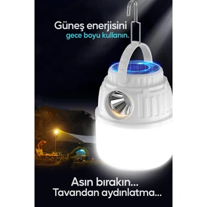 Kamp Lambası Solar Şarjlı El Feneri USB Type-C Şarj Çıkışlı Power Bank Özellikli Lithium 30W Askılı