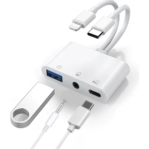 NK-109PRO Type-C-Lightning To Usb-A 3.5mm Kulaklık ve Type-C Kamera Okuyucu Çevirici Adaptör