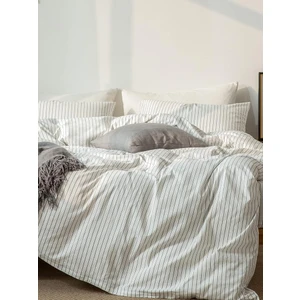 White Striped Naturel Pamuk Çift Kişilik Nevresim Takımı