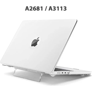 Macbook Air 13.6" M2-M3 Çip 2022/2024 A2681 A3113 Uyumlu Standlı Şeffaf Iz Bırakmayan Koruyucu Kapak