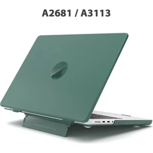 Macbook Air 13.6" M2-M3 Çip 2022/2024 A2681 A3113 Uyumlu Standlı Şeffaf Iz Bırakmayan Koruyucu Kapak