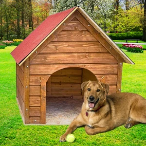 Pet Suya Soğuğa Dayanıklı Lüks Büyük Boy Ahşap Köpek Kulubesi Sokak Köpek Evi Kırmızı Çatılı 100X100X78 cm Ceviz