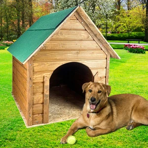 Pet Suya Soğuğa Dayanıklı Lüks Büyük Boy Ahşap Köpek Kulubesi Sokak Köpek Evi Yeşil Çatılı 100X100X78 cm Ceviz