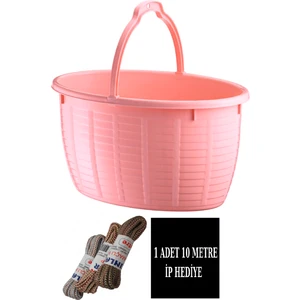 Balkon Sepeti 14,5 Lt Oval + 1 Adet 10 mt Ip Hediye  Ölçü =41,5*29*19,5 cm Bakkal Sepeti Pembe