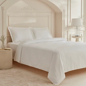 Karaca Home White Collection Minas Çift Kişilik Çizgili Saten Nevresim Takımı Beyaz