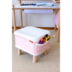 Yıkanabilir Kılıflı Cepli Tabure Bebek Çocuk Oyun Koltuğu Sandalye Ahşap Ayaklı Puf Solid P. Pembe