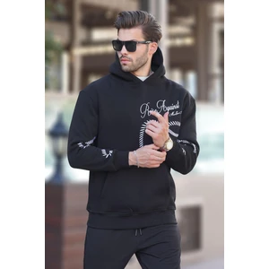 Siyah Baskılı Kapşonlu Cep Detaylı Erkek Sweatshirt 7067