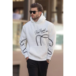 Ekru Baskılı Kapşonlu Cep Detaylı Erkek Sweatshirt 7067