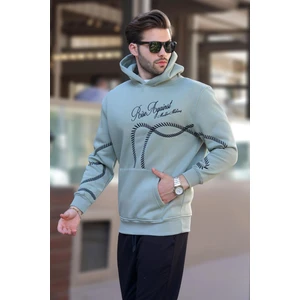 Çağla Yeşil Baskılı Kapşonlu Cep Detaylı Erkek Sweatshirt 7067
