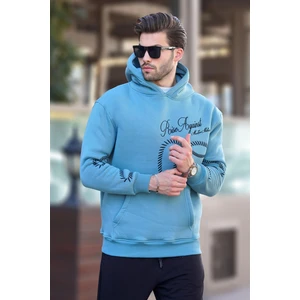 Mavi Baskılı Kapşonlu Cep Detaylı Erkek Sweatshirt 7067