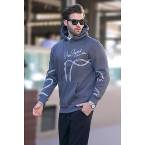 Füme Baskılı Kapşonlu Cep Detaylı Erkek Sweatshirt 7067