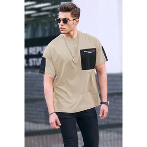 Bej Cep Detaylı Basic Erkek T-Shirt