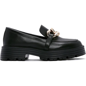Kadın Siyah Zincir Detaylı Maskülen Loafer 24WFE400218
