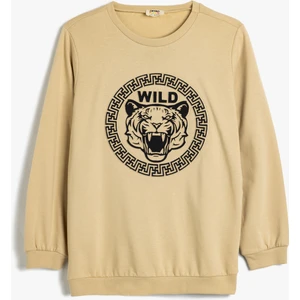 Sweatshirt Kaplan Baskılı Uzun Kollu Bisiklet Yaka Pamuklu
