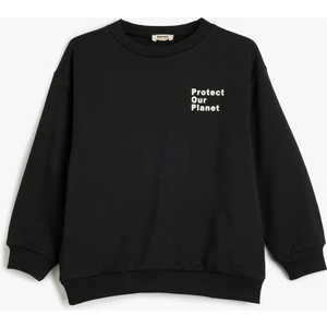 Sweatshirt Slogan Baskılı Uzun Kollu Bisiklet Yaka
