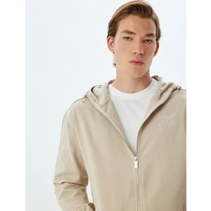 Kapşonlu Kot Ceket Fermuarlı Işlemeli Cep Detaylı Pamuklu