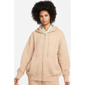 Sportswear Phoenix Fleece Oversized Hoodie Full Zip Bol Kesim Kapüşonlu Kadın Sweatshirt Bej