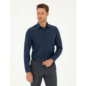 Pierre Cardin Erkek Lacivert Slim Fit Armürlü Uzun Kollu Gömlek 50298071-VR033