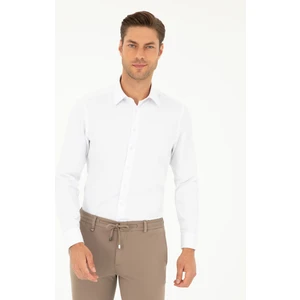Pierre Cardin Erkek Beyaz Slim Fit Armürlü Uzun Kollu Gömlek 50298040-VR013