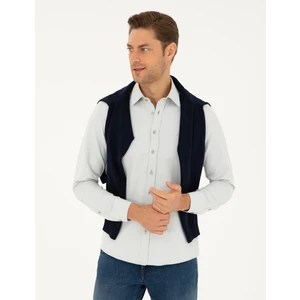Pierre Cardin Erkek Gri Slim Fit Armürlü Uzun Kollu Gömlek 50298071-VR024