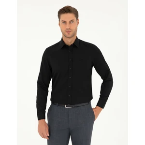 Pierre Cardin Erkek Siyah Slim Fit Armürlü Uzun Kollu Gömlek 50298071-VR046