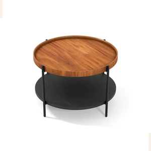 Harmonia Yuvarlak Orta Sehpa - 60 cm - Ceviz Tabla / Siyah Meşe Raf / Siyah Metal Ayak