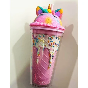 Bardak Pipetli Dondurma Unicorn Pembe 450ML VGN-041