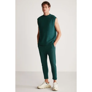 Nicolas Erkek Teknik Kalın Esnek Kumaşlı Paçası Fermuarlı Slim Fit Yeşil Eşofman Altı