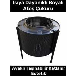 Premium Seri Taşınabilir Kuplu Katlanır Estetik Şık Isıya Dayanıklı Boyalı Ayaklı Siyah Ateş Çukuru