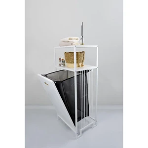 Metal Kirli Sepetli 2 Raflı Çok Amaçlı Banyo Düzenleyici Raf Organizer Beyaz – MRS-007 C1-1-369