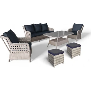 Monalin Home Garden I Elite 7 Kişilik Oturma Takımı (Krem-Antrasit) I Rattan El Örgüsü Bahçe Mobilyası