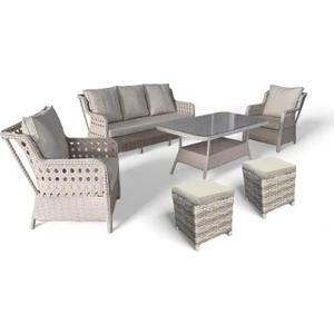 Monalin Home Garden I Elite 7li Oturma Takımı (Krem-Krem) I Rattan El Örgüsü Bahçe Mobilyası