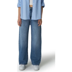 Mesfeno Clothing Mesfeno Palazzo Kadın Pantolon, Yüksel Bel, %100 Pamuk, Kot Rengi, Rahat Kesim, Denim Kumaş