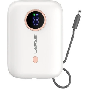 Taşınabilir Powerbank 10.000 mAh Lapas LP-PW001 Dijital LED Göstergeli Type-C Kablolu Beyaz