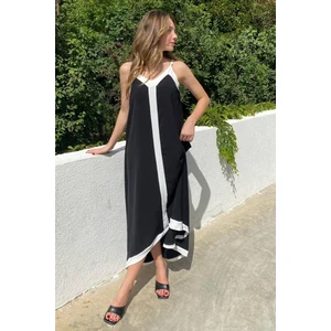 Siyah V Yaka Askılı Uzun Kadın Elbise MG2165