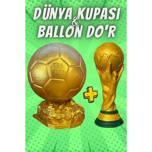 Craft 3D Atölye Dünya Kupası ve Ballon D'or (15 cm Boyunda)-Hediye Paketi ile Beraber Beton Büst/figür/biblo