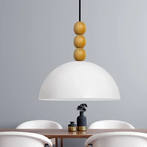 Lipeo Beyaz Ahşap Boncuklu Avize Tekli Sarkıt Salon Mutfak Kuaför Lamba Dekoratif Aydınlatma