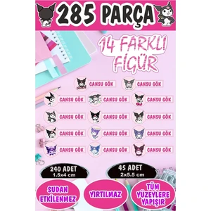 Kt Grup Okul Etiketi Kalem Defter Etiketi Sanrio Kuromi Temalı Özel Isimli Etiket 14 Figür - 285 Adet