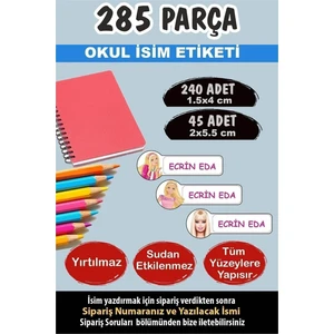 Kt Grup Okul Etiketi Kalem Defter Etiketi Barbi Kızlar Özel Isim Yazılabilen Etiket - 285 Adet