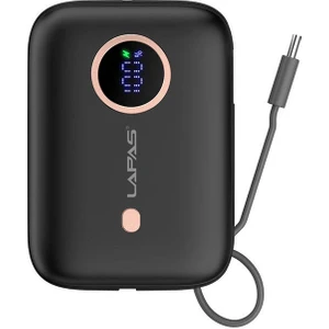 Taşınabilir Powerbank 10.000 mAh Lapas LP-PW001 Dijital LED Göstergeli Type-C Kablolu Siyah