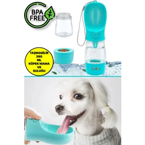 Taşınabilir Mama Hazneli Evcil Hayvan Suluğu Seyahat Kabı Kilitlenebilen Su Sızdırmaz 380ml - Yeşil