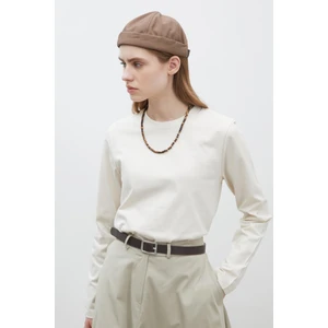 Uzun Kol Fıt Pamuklu Tshırt Vanilya