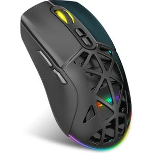Nexus Air V1 Kablosuz 10000 Dpi Pixart PMW3325 Sensör Makro Yazılımlı & Değiştirilebilir Kapaklı RGB Kablosuz Gaming Mouse - Siyah (2.4 GHz Kablosuz + BT5.1 + Type-C ile Kullanım Desteği)