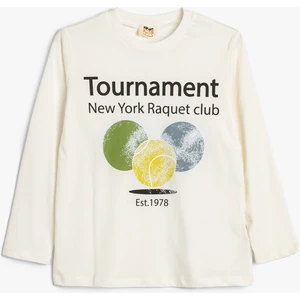 Tişört Tenis Baskılı Uzun Kollu Bisiklet Yaka Pamuklu