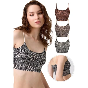Desenli Lazer Kesim Ayarlanabilir Ince Askılı Crop Büstiyer 3'lü Paket-1