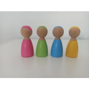 Ahşap Oyuncak Renkli Peg Bebekler, Park Setine ve Arabalara Uyumlu Pegdoll- Set3