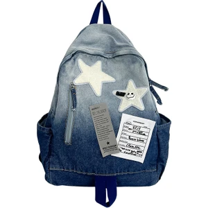 Degrade Denim Yıldız Sırt Çantası Üniversite Öğrencisi Okul Çantası Seyahat Sırt Çantası (Yurt Dışından)