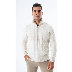 Trist Star Erkek Bej Yakası Kürklü Saç Örgü Yürütme Fermuarlı Cepli Yün Triko Örme Hırka TRIST-5329